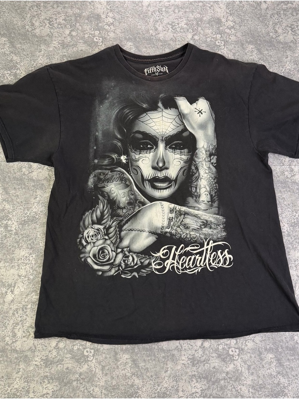 Fifth Sun Black Graphic Tee with Monochrome Sugar Skull Girl